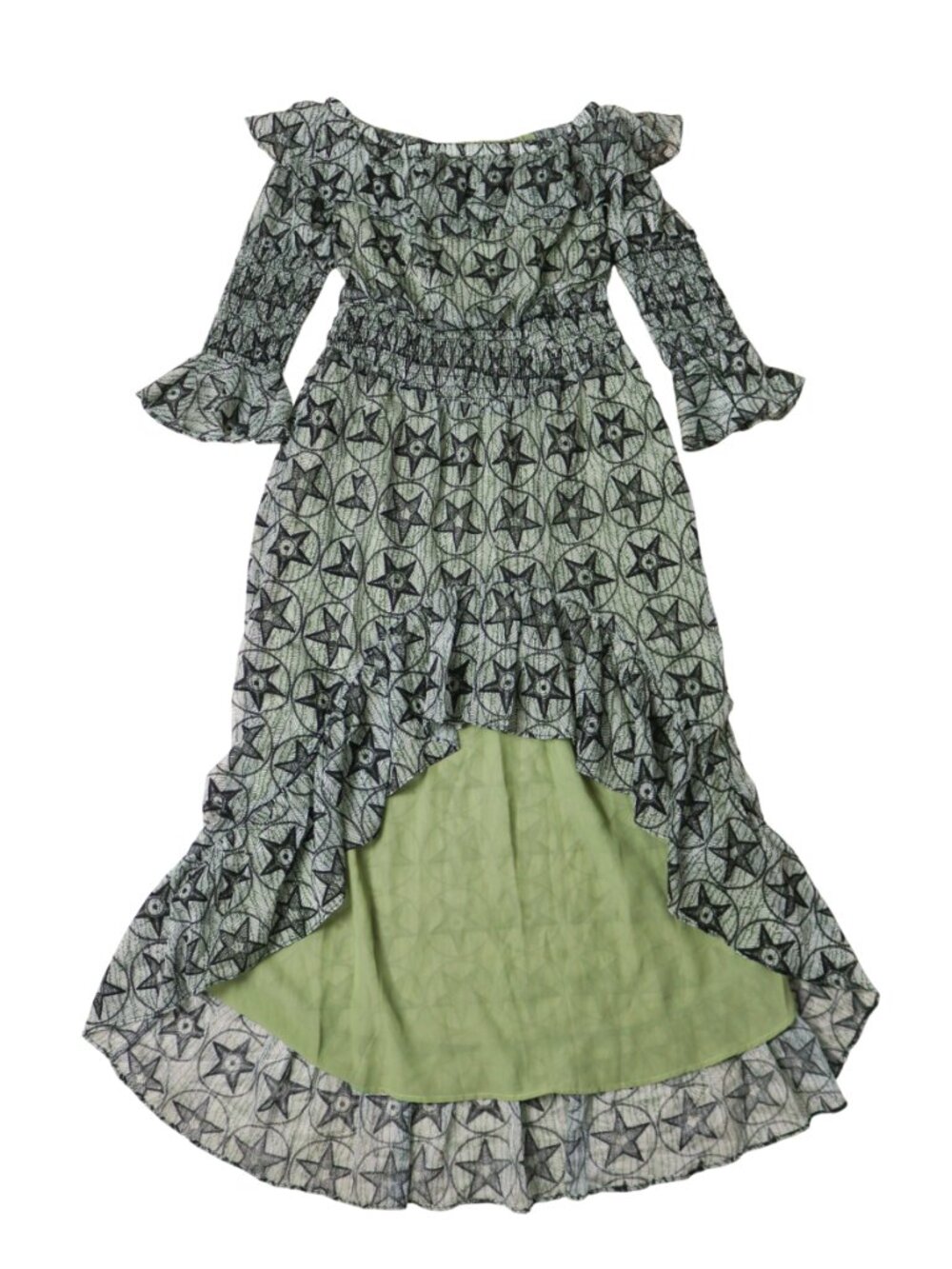 star pattern off the shoulder high low ankle length dress